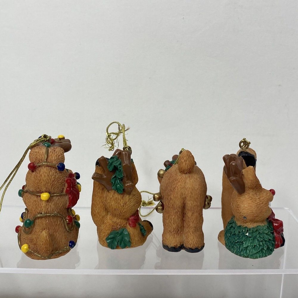 Reindeer Christmas Ornaments Lot Of 4 Silly Pose Animal Red Nosed Resin Decor - Picture 3 of 9